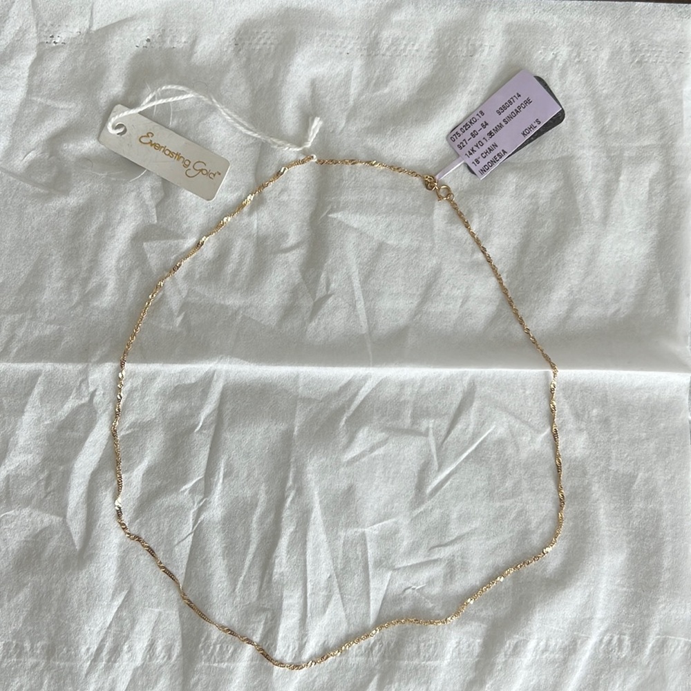 14k YG 1.35MM SINGAPORE 18”chain made in Indonesia. Bought from kohls for $425.